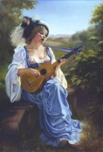 Oil painting of Annie Lore in Renaissance Faire costume by Virgil Elliott